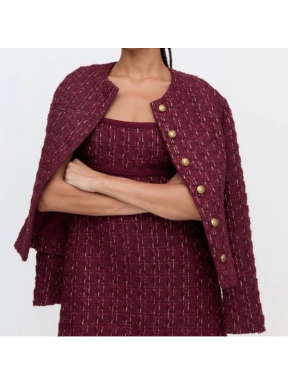 NWT Hill House The Valentina Jacket Tweed Blazer Burgundy Size XL - Picture 4 of 11